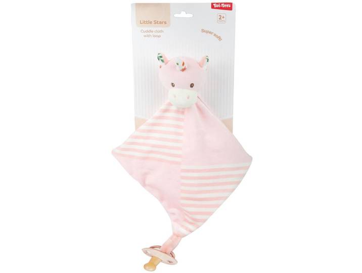 Toi-Toys knuffeldoek baby met lus multicolor roze eenhoorn konijn.