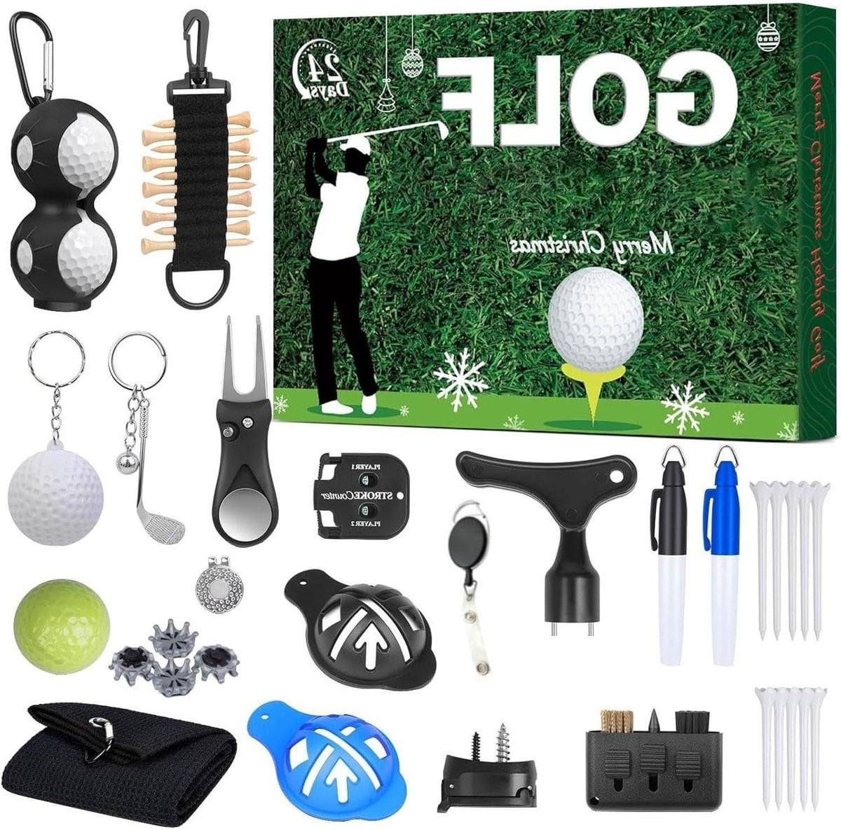 Adventskalender Golf - Groene Kerstaftelkalender met 24 dagen verrassingen - B/D/H: 35 x 26 x 5 cm
