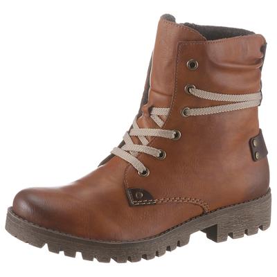 Schnürboots RIEKER, Damen, Gr. 41, Textil, braun (cognac, used), Lederimitat, used, Schuhe Schnürboots, mit herausstechender Schnürung, Topseller