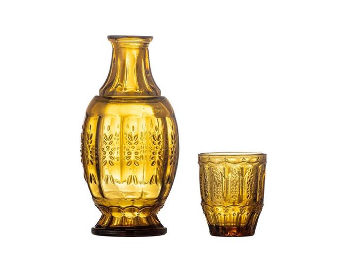 Dekanter- & Gläser-Set Lior – Glas in warmen Bernsteinton - Bernstein - Luxusbetten24
