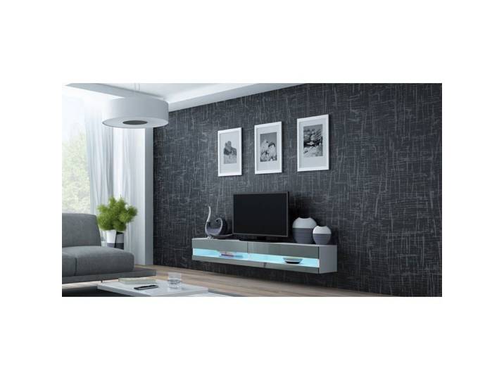 Meuble TV stratifié blanc/gris brillant - Cama MEBLE - VIGO NEW - 180x40x30 cm - 2 portes - 27 kg
