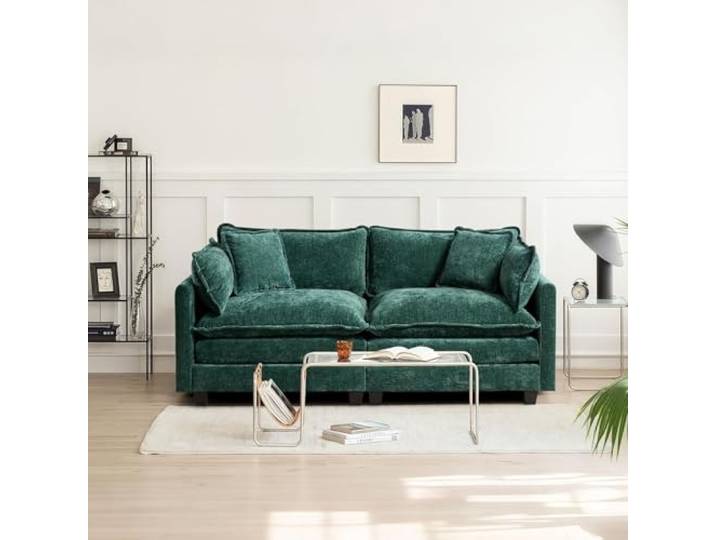 SoarTalent 198cm 2-Sitzer Sektionalsofa, Grün Chenille-Bezug im Wolken-Couch-Stil, tiefer Sitz mit Kissen, wandelbar, Sitzhöhe 54cm für Wohnzimmer, Wohnung, Büro.