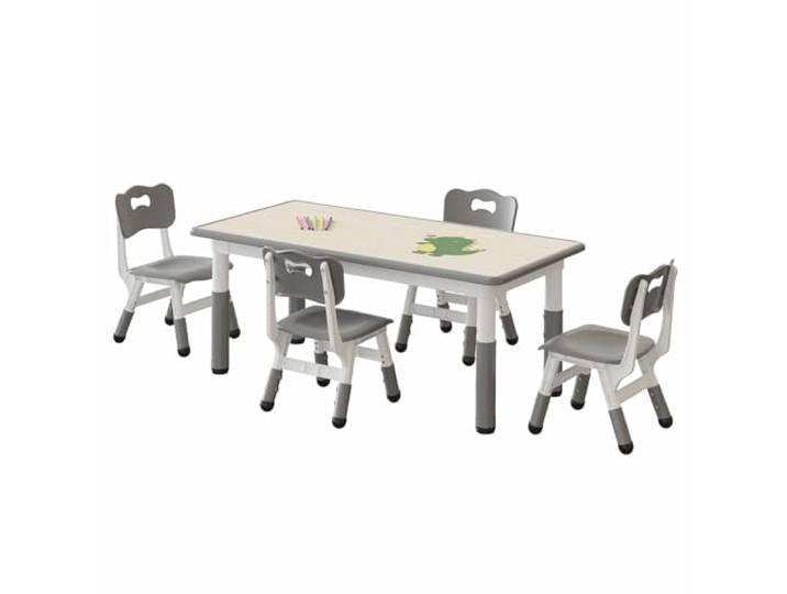 Garvee Kinder Tisch Und Stühle Set – 1 Tisch + 4 Stühle Mit Spanplatten-Oberfläche, Anti-Rutsch-Pads, 120x60 cm Kinder Esszimmer Möbel Set Für Kinderzimmer & Spielzimmer