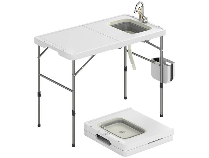Table de nettoyage de poisson pliable Outsunny avec hauteur réglable et évier