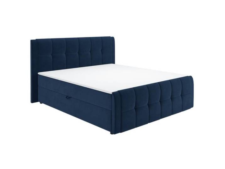 Lit boxspring 2x80x200 cm velours bleu + matelas et surmatelas - RIVEN