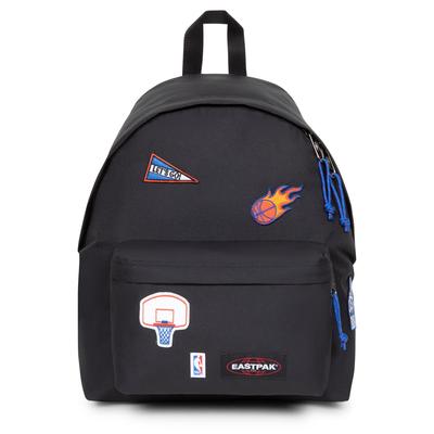 Freizeitrucksack EASTPAK "PADDED PAK'R NBA", Damen, Gr. B/H/T: 30cm x 40cm x 18cm, schwarz (schwarz, nba patches), Nylon, Rucksäcke Freizeitrucksack, Unisex Schlrucksack, Daypack mit allover NBA Patches