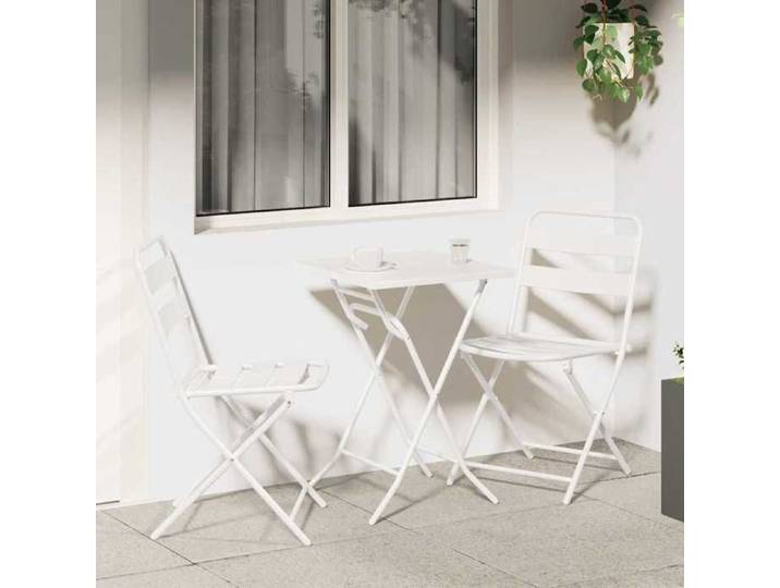 Ensemble bistrot pliable - BURKE - 3 pièces - Blanc - Acier - Table carrée - 2 chaises - Pliable - 50x50x72 cm