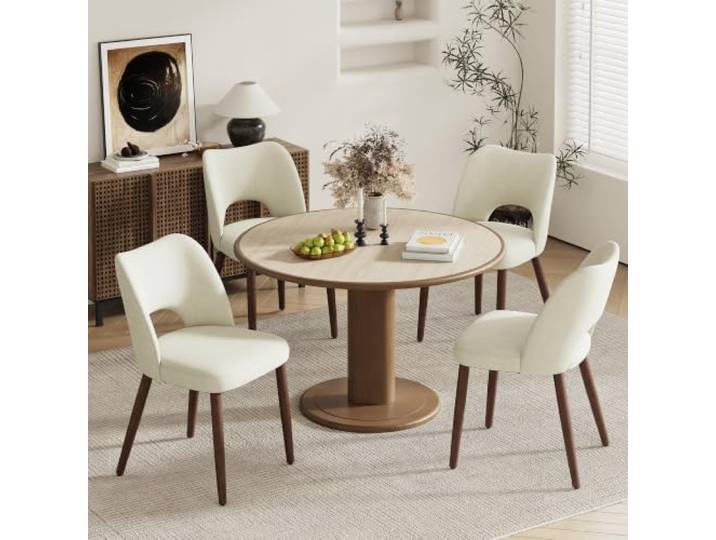 MALOL Esszimmerstühle 4er Set, Moderne Esszimmer Stühle, Ergonomisch Gepolsterte Küchenstühle mit Vertikal Gestreifter Rillenlehne, Polsterstühl für Esstisch Wohnzimmer Café Restaurant, Beige