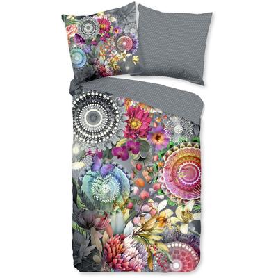 Wendebettwäsche HIP "Olinga", bunt, B/L: 155cm x 220cm, 1 Stk., 1 Stk., Renforcé, B/L: 80cm x 80cm, 2 Stk., Renforcé, Obermaterial: 100% Baumwolle, Bettwäsche, Wendebettwäsche, Satin, Reißverschluss, Wendeoptik, Mandala, Blume, Grau, Bunt