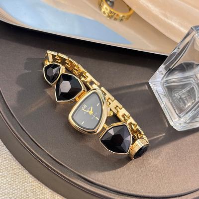 Youfap Market Big Diamond Watch Light Luxury Niche Watch New Color Scheme Irregular Design Stylish Women Fashion Watch black