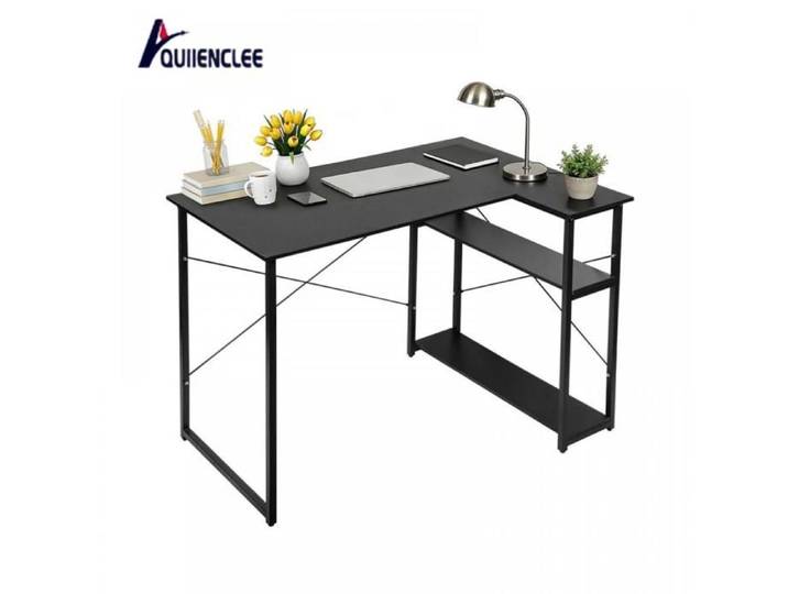 Bureau d'ordinateur gaming QUIIENCLEE table d'angle cadre en métal compatible avec plusieurs appareils noir salon et bureau