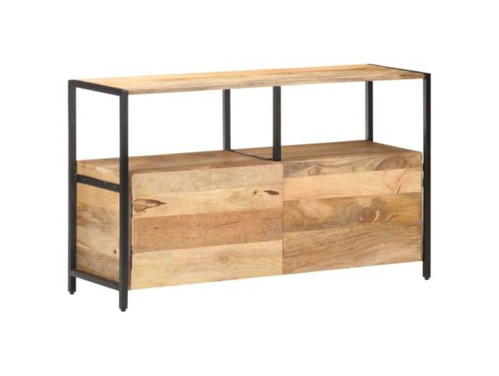 Jkghdrt Sideboard 110x35x65 cm aus Massivholz Mango mit Eisenrahmen 1 Fach, 1 Regal, robustes Mangoholz, natürliche Farbvariationen, stabiler Eisenrahmen
