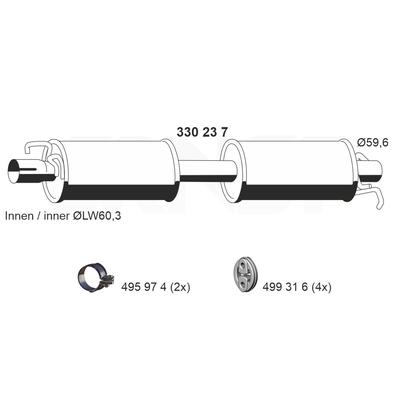 ERNST Mittelschalldämpfer 330237 für Ford