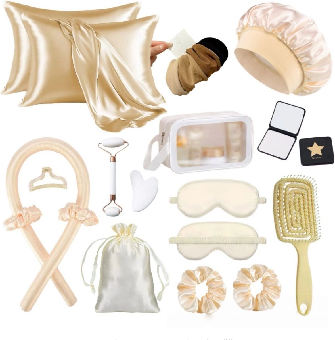 INF Damen Lockenwickler-Set aus Satin ohne Hitze – Schlaf-In große Wellen, sanfter Komfort, Volumen am Morgen Champagne