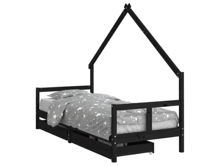 FDSAQOPT mit Schubladen Schwarz 80x200 cm Massivholz Kiefer Hausbett-Design, stabile Holzlatten, Aufbewahrungsschublade, niedrige Einstiegshöhe, massives Kiefernholz