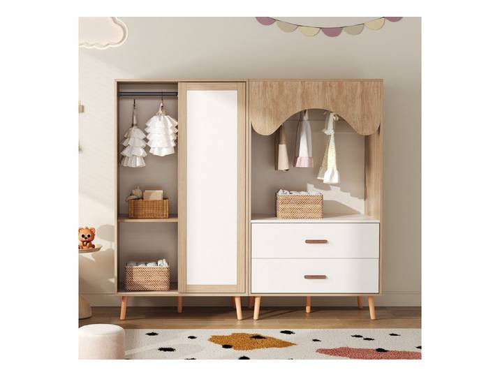 Flieks Kleiderschrank Schiebetürenschrank mit Kleiderstange & offener Schrank mit Schubladen