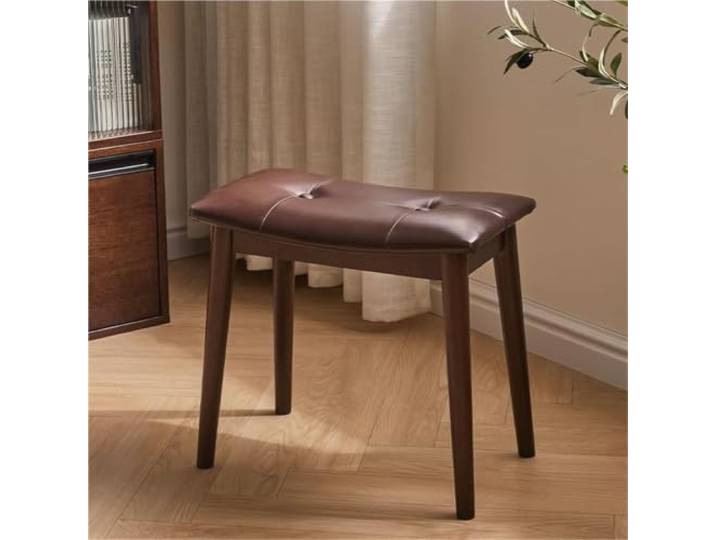 Sattelförmiger, Gepolsterter Schminkhocker, Gestell Aus Massivholz Rückenlehnenlose Schminktischbank mit hochdichtem Schaumstoff, dient als Make-up-Hocker und Ersatzsitz-Fußstütze(Brown)
