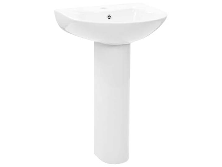 KQMNWMR Freistehendes Standwaschbecken mit Säule Keramik Weiß 52x44cm Klassische Standsäule verdeckt Rohre im Badezimmer, glatte Oberfläche sorgt für leichte Pflege im Gäste-WC.