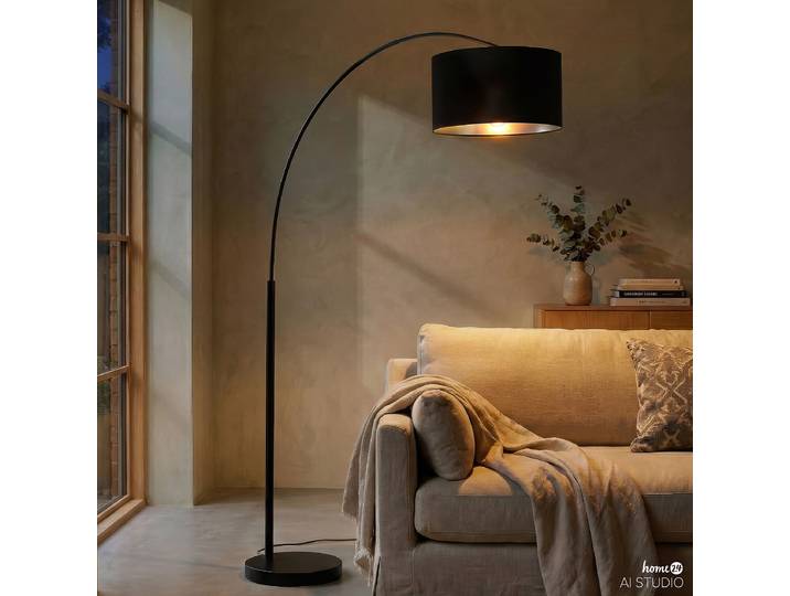 Lampadaire GLARO 154 x 197 x 50cm Noir Matériau : Métal, Textile Surface en métal : Enduit par poudrage Type de métal : Fer E27