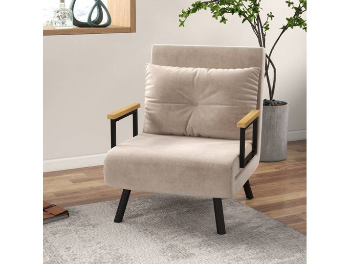 Fauteuil relax convertible IVMEU avec fonction lit dossier réglable 180° beige polyester