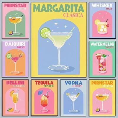 Uplift Essentials Colorful Simplicity Cocktail Posters Trendy Drink Prints & Whiskey Bar Cart Canvas Art For Modern Home Bar Decor style 1 11.8 X 15.7 In (30x40cm)
