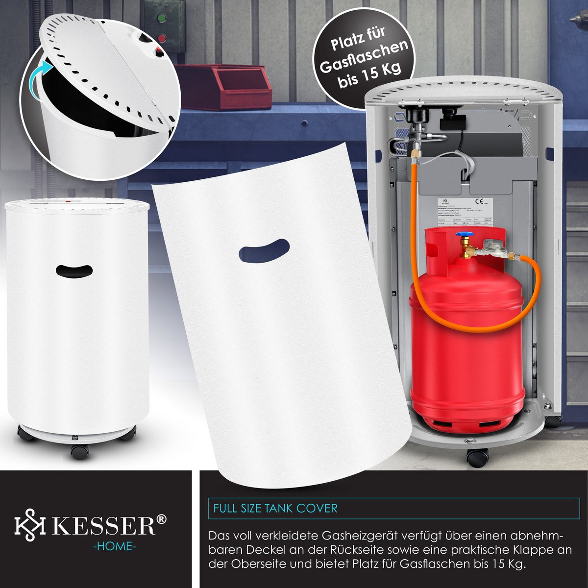 KESSER Gaskachel 4200 Watt Mobiele Keramische Infraroodkachel met Gasdrukregelaar en Gasslang, Wit