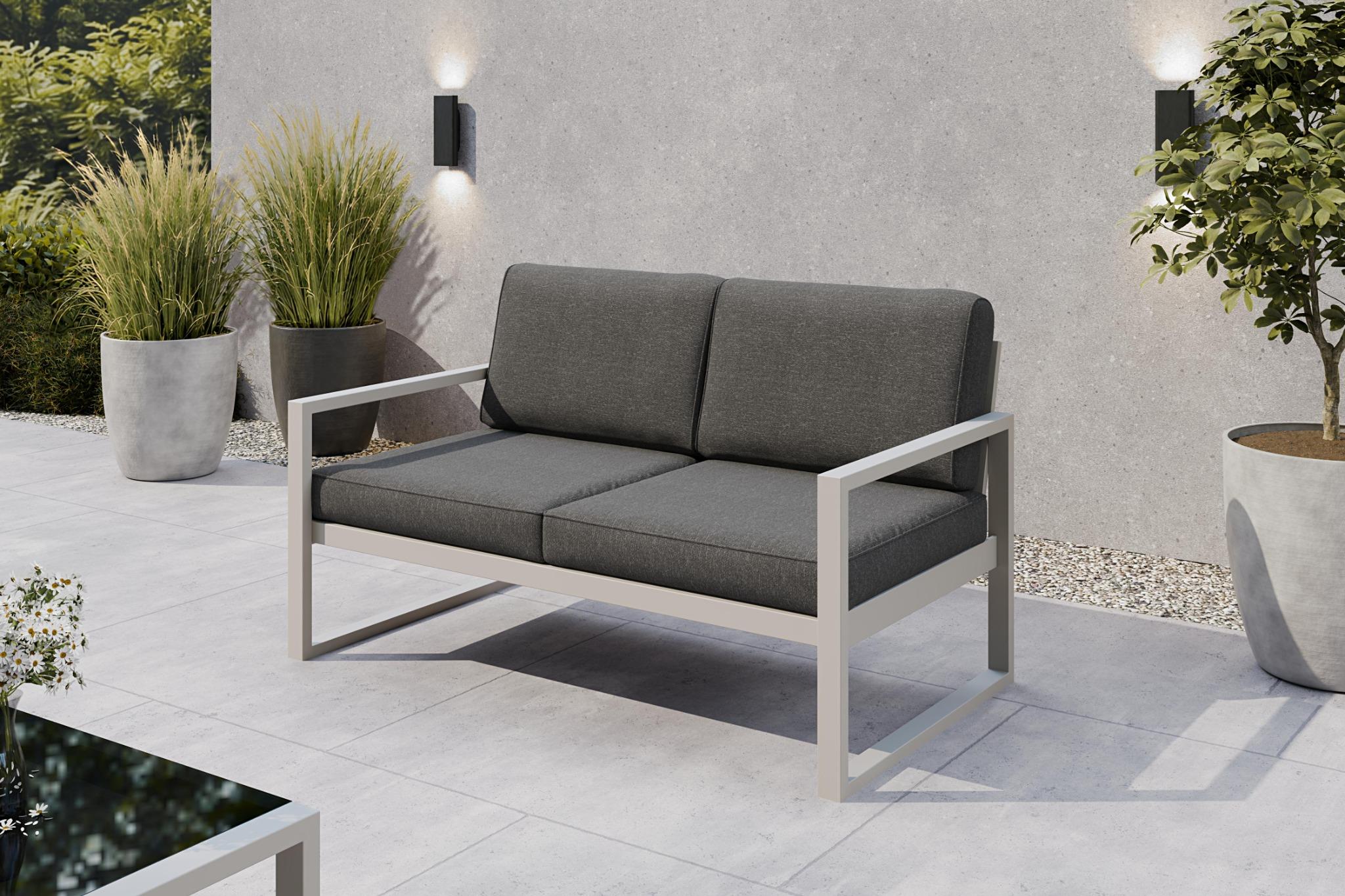 Margaret Hadas24 Gartensofa 2 Sitzer Outdoor Madera Lounge Couch Terrasse wetterfest Balkonmöbel Sitzbank mit Lehne, Gartenmöbel kaschmir, dunkelgrau