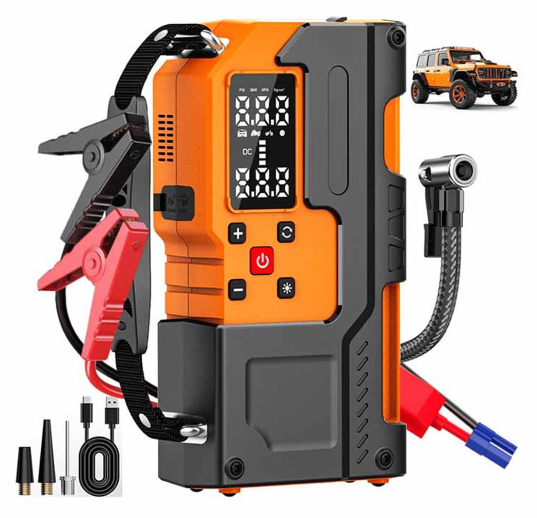 INF Krachtige startbooster met luchtcompressor en powerbank, 10000mAh, 120W 12V, Type-C, met LED-noodlicht