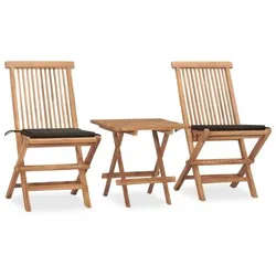 vidaXL 3-tlg. Garten-Essgruppe mit Kissen Klappbar Massivholz Teak Holz : Farbe - Taupe