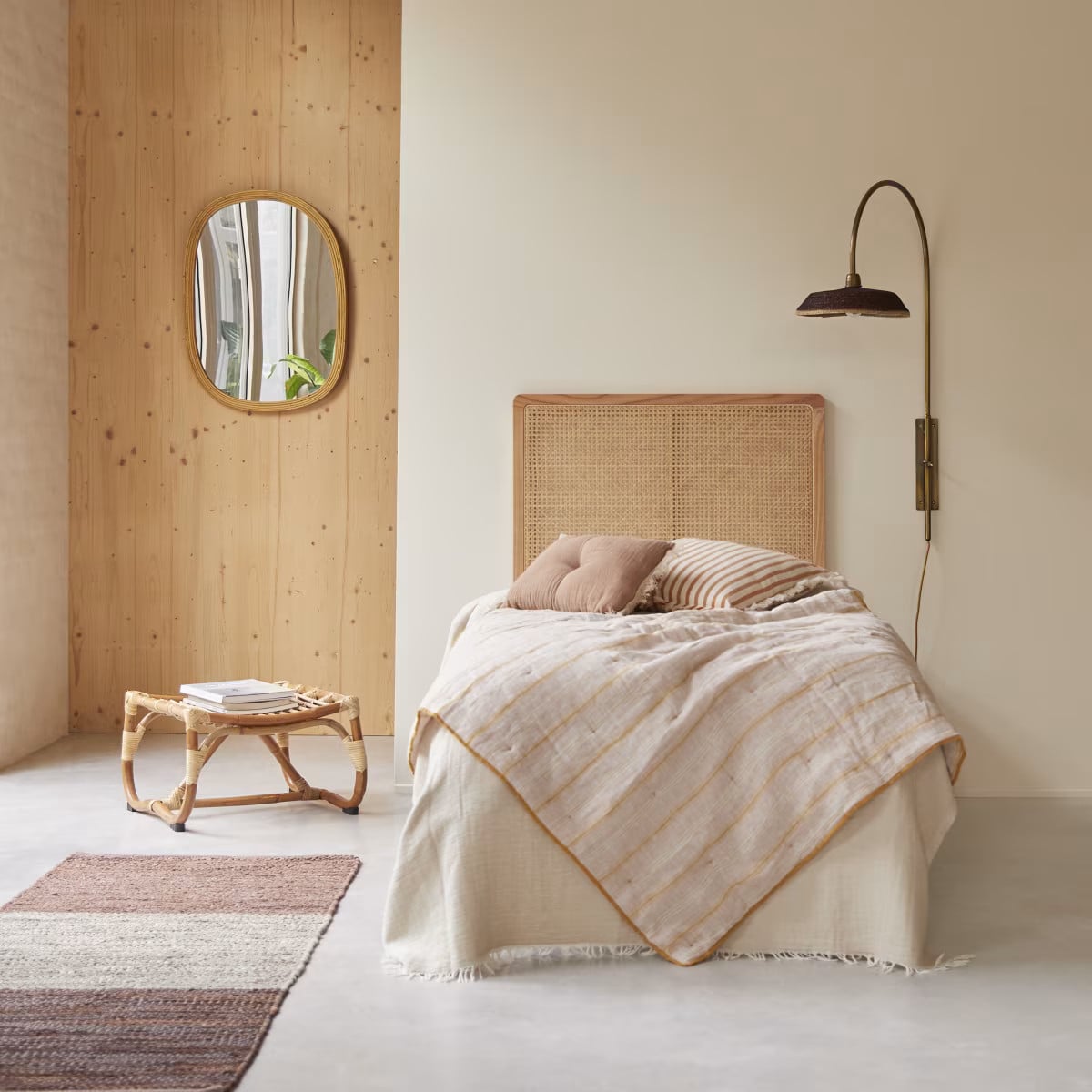 Tikamoon Hoofdbord Colonial van gevlochten rotan en hout - Beige - Breedte: 90 cm