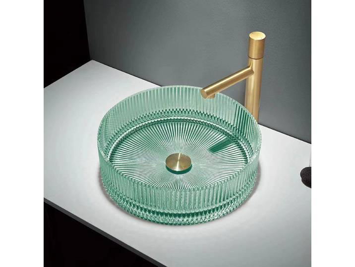 Lavabo circulaire en verre transparent, lavabo en verre d'art domestique, lavabo de comptoir chez l'habitant, lavabo simple GN036ZBV