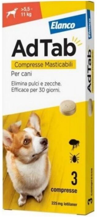 Elanco Italia spa Adtab per cani da 5,5 a 11kg 3 Compresse Masticabili 225mg