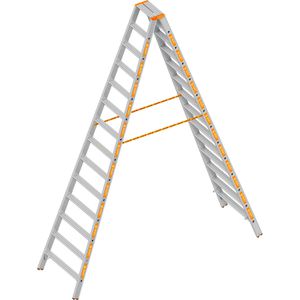 Layher Stehleiter Topic 1043, beidseitig begehbar, aus Aluminium, bis 150kg, mit 2 x 14 Stufen