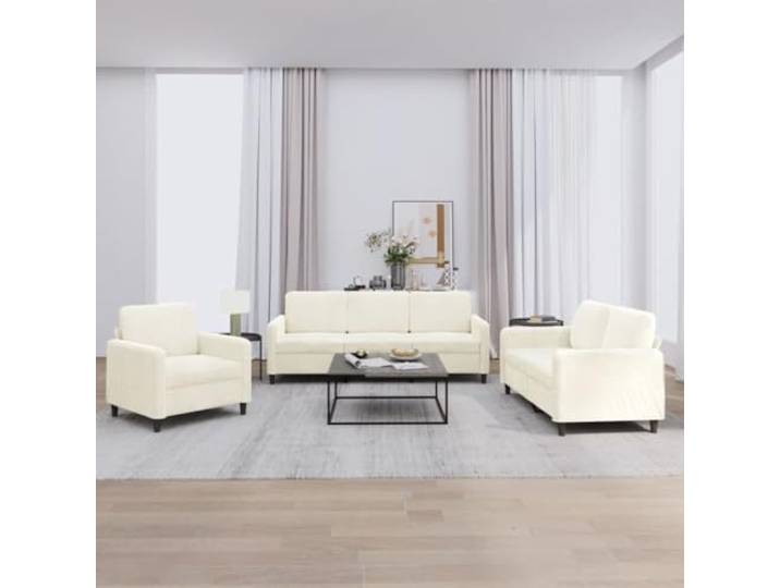 HEFZGDB 3-TLG. Sofagarnitur Creme Samt – Weiches Velours Sofa Set mit robustem Metallgestell, bequem für Entspannung, Lesen und Fernsehen, strapazierfähige Polsterung für langlebigen
