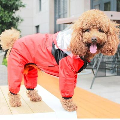Uplift Essentials Premium Transparent Hooded Pet Raincoat & Waterproof Jumpsuit red m