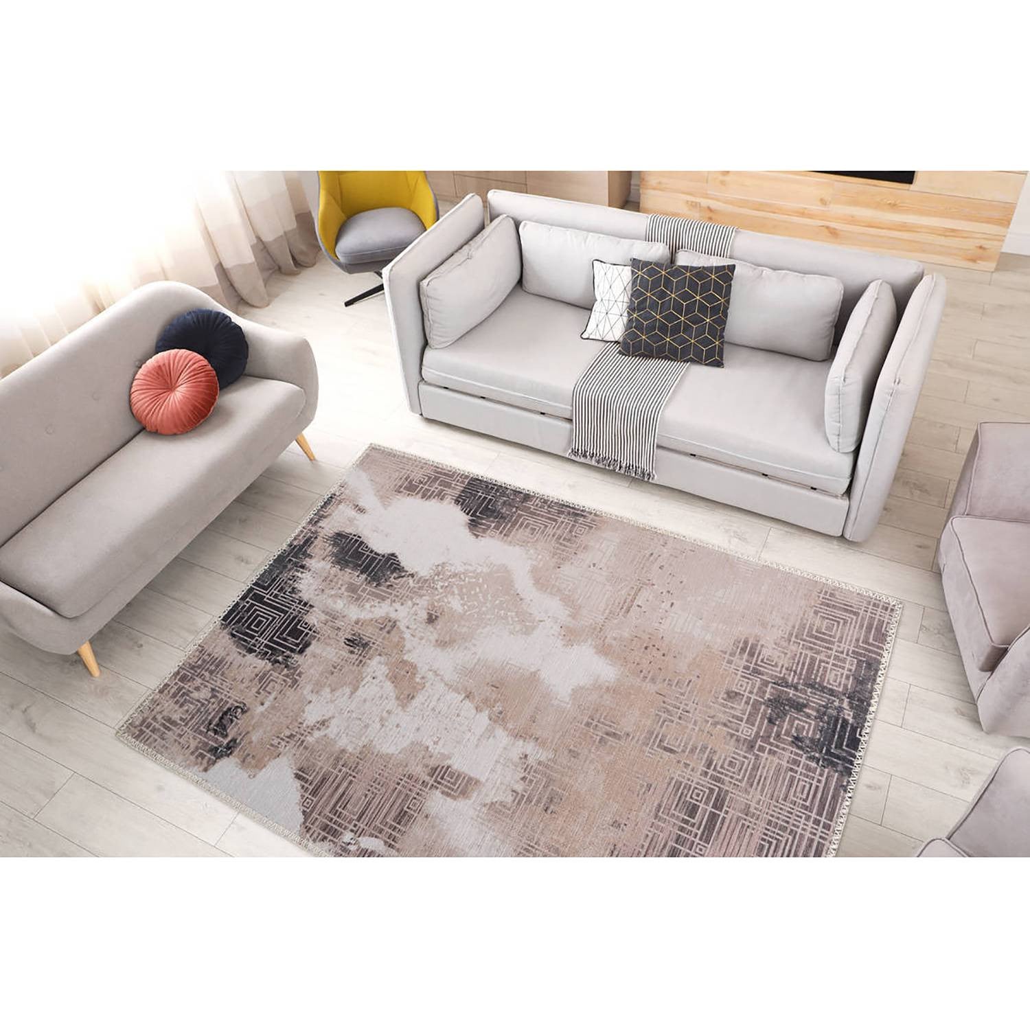 home24 Laagpolig vloerkleed Prayer 500 bruin multicolour geweven stof B/D: 160 x 230 cm