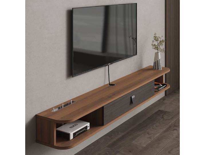 Étagère murale TV flottante en bois massif - design moderne avec portes et rangements intégrés pour meuble suspendu