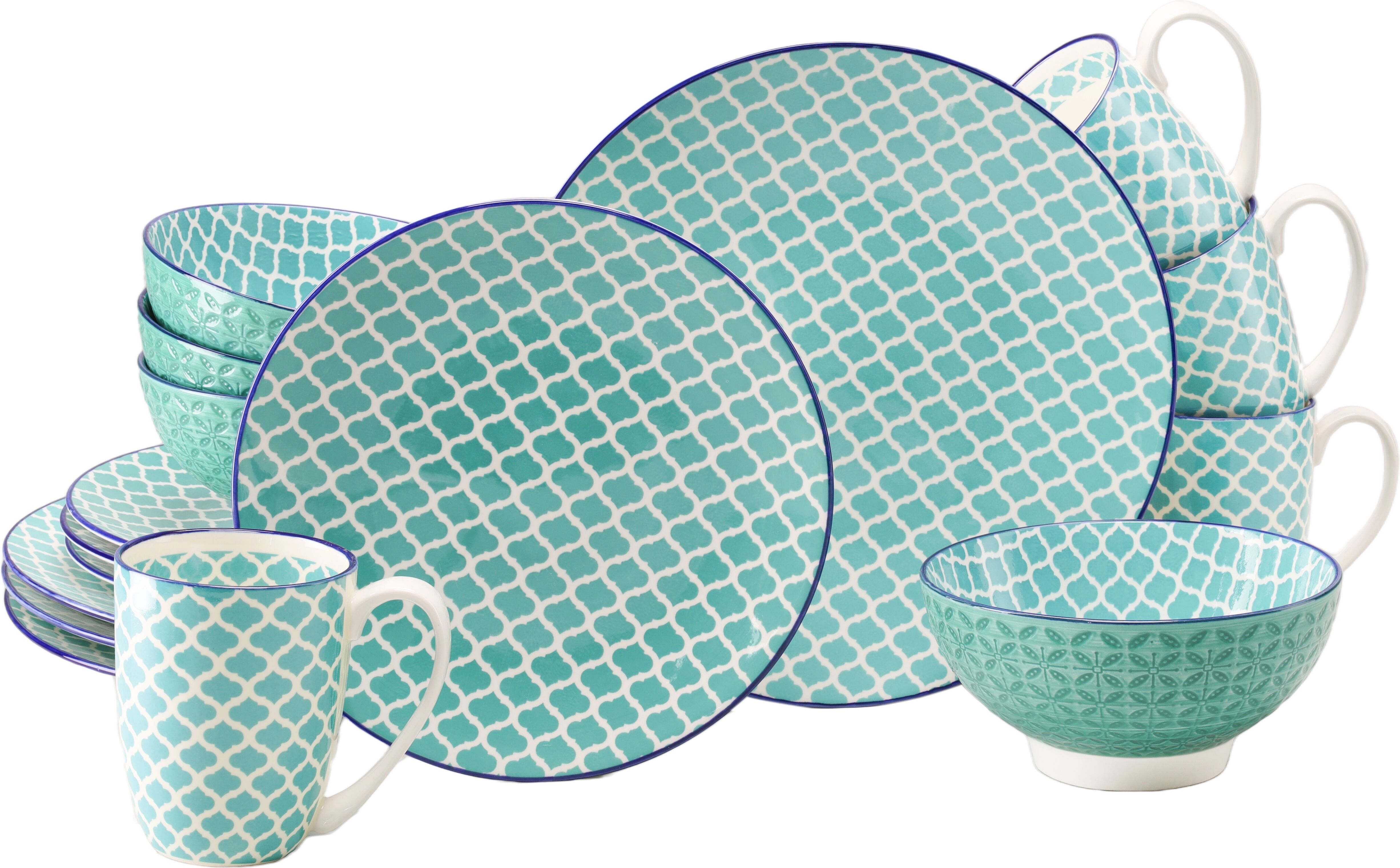 Kombiservice CREATABLE "Mediterran, Service 16-tlg.", petrol, 16, Steinzeug, Geschirr-Sets, Kombiservice, Mediterraner Flair, Traditionell keramische Motive