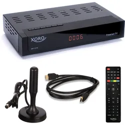 XORO HRT 8730 DVB-T2 HD Receiver mit Antenne HAN 100 und HDMI-Kabel - inklusive 6 Monate freenet TV