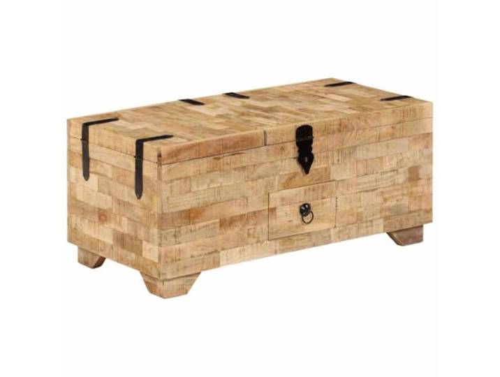 Roanoer Couchtisch Massivholz Mango 80x40x35 cm mit Schublade Staufach Edler Beistelltisch aus Mangoholz für Ihr Wohnzimmer mit Staufächern Schublade und Handgefertigter Holzmaserung.