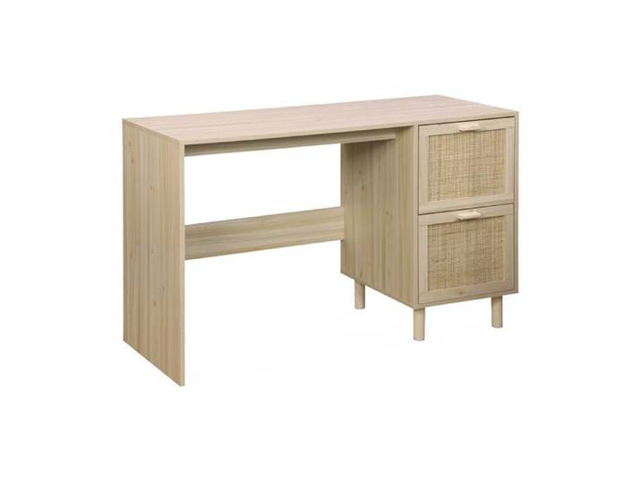 sweeek - Bureau décor bois et cannage 2 tiroirs CAMARGUE