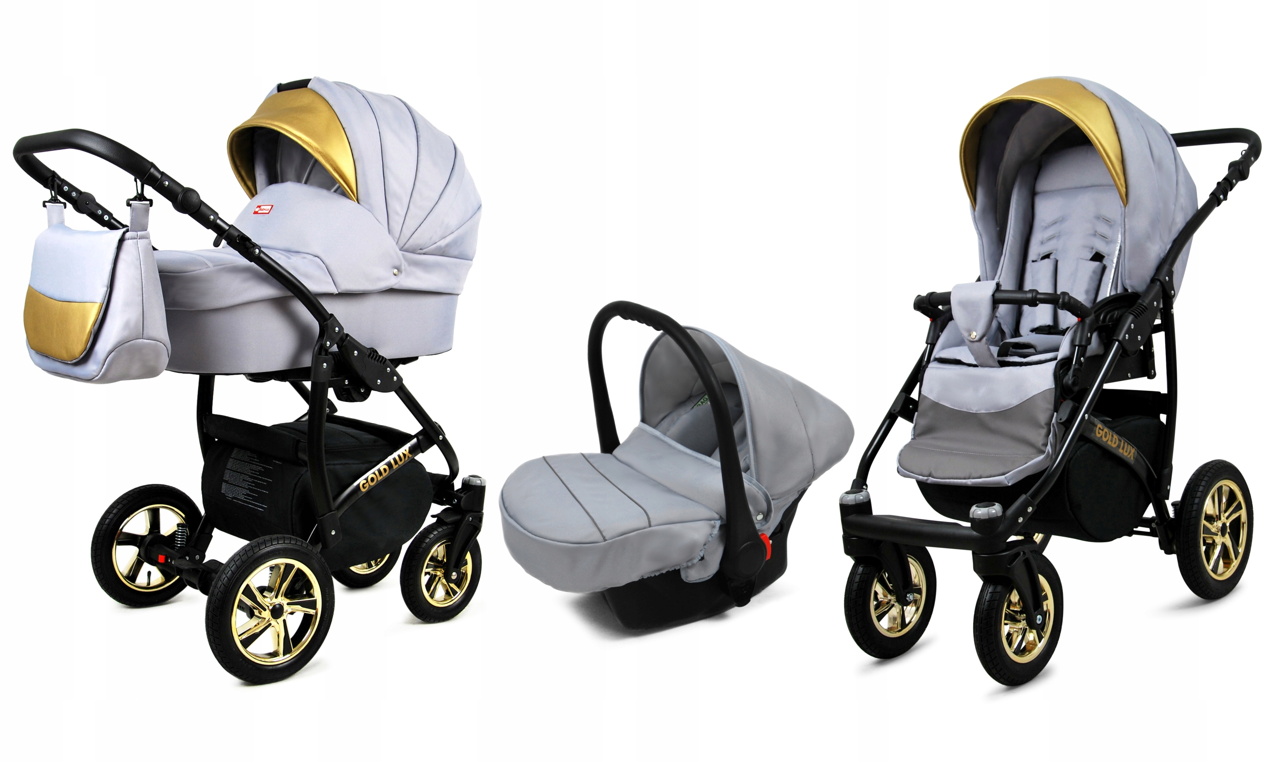 BabyLux Gold Lux | 3in1 Kinderwagen Set | Silver | Kombikinderwagen | Kinderwagenset | Buggy +