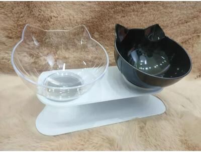 Uplift Essentials Ergonomic Non Slip Double Cat Feeding Station clear And Black
