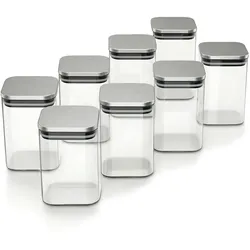 Arendo Vorratsgläser 8er-Set, quadratisch, Borosilikatglas, Deckel mit Edelstahl und Silikondichtung, Artikel 308842