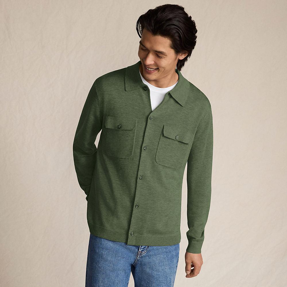 Jersey-Sweaterjacke mit Brusttaschen für Herren, Herren, size: regular, Grün, Wolle/Polyester/Polyacryl, by Lands' End