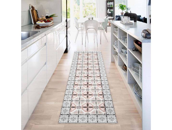 Tapis en vinyle carrelage Maroc 90 x 270cm Beige