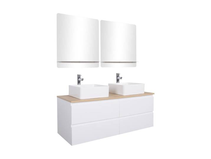 Ensemble meuble double vasque 120cm + robinet + miroir