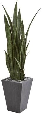 Nearly Natural "57"" Sansevieria Artificial Plant in Slate Planter"