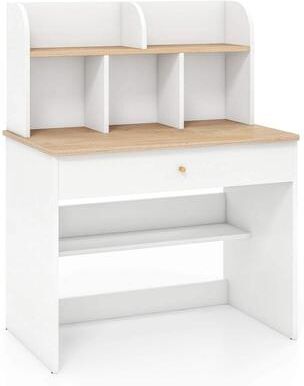Wooden Children School Study Table Kids Desk w/ Hutch Storage Shelves