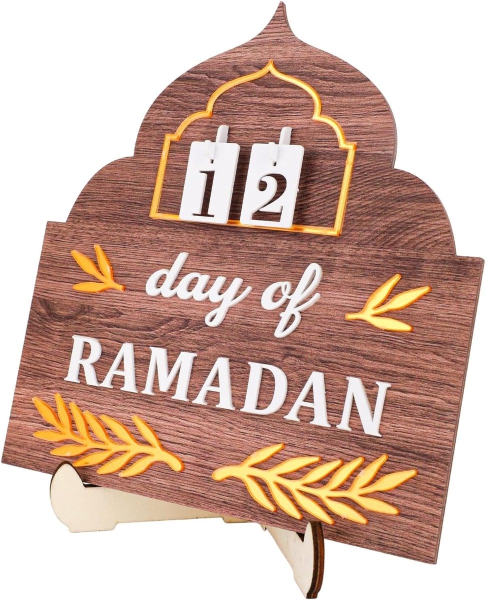 Ramadan Adventskalender van hout met standaard en verwisselbare cijfers voor als tafeldecoratie